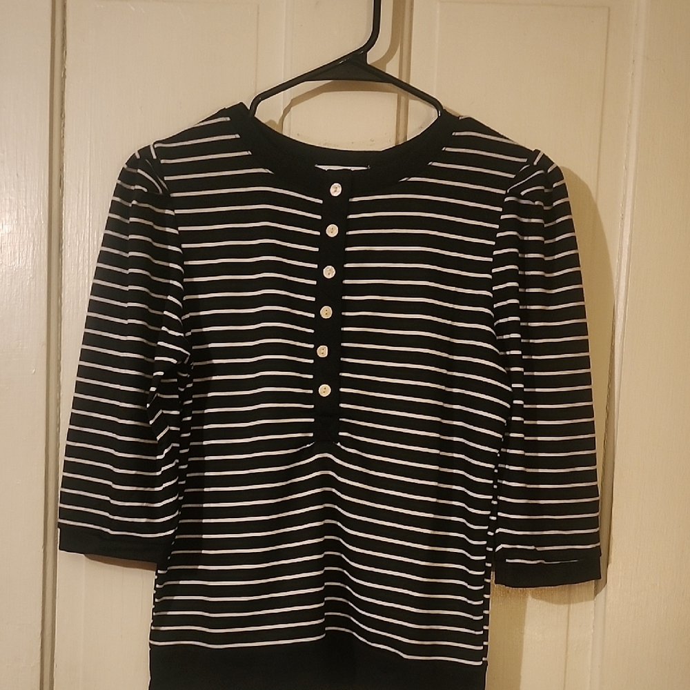 Notations Black and White Striped Blouse